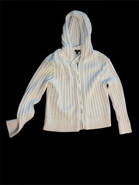 TALBOTS Lp Large Petite white  hooded sweater zip-front NWOT